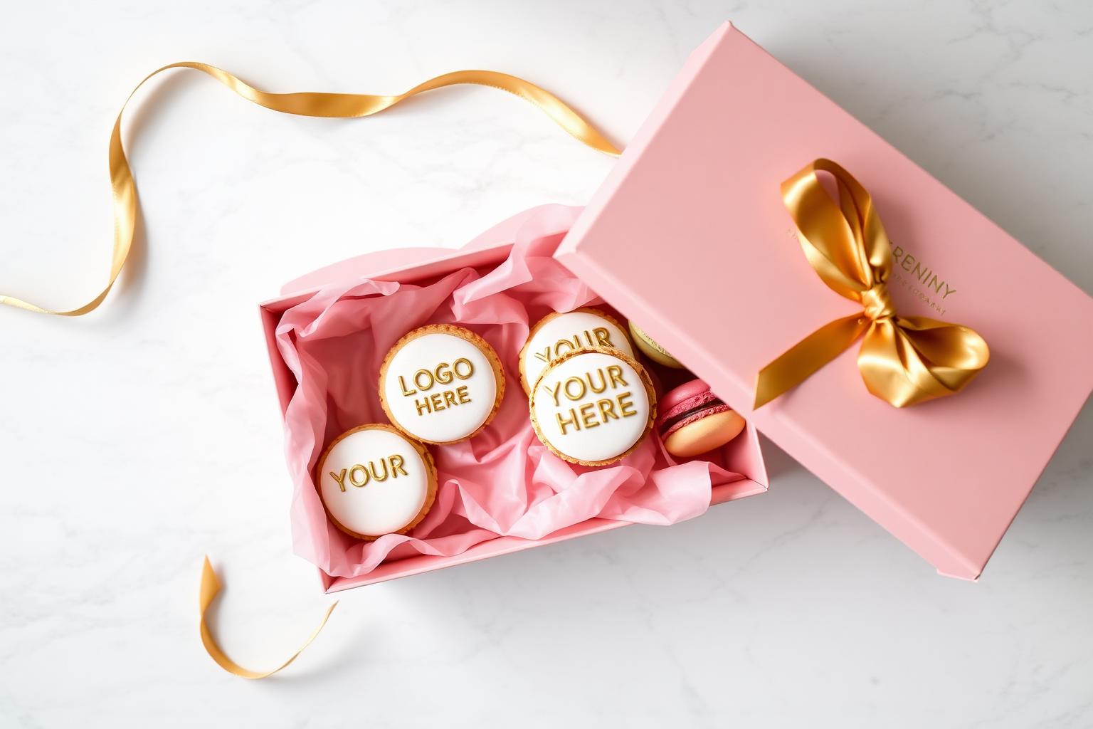 Branded gift box with logo cookies and macarons